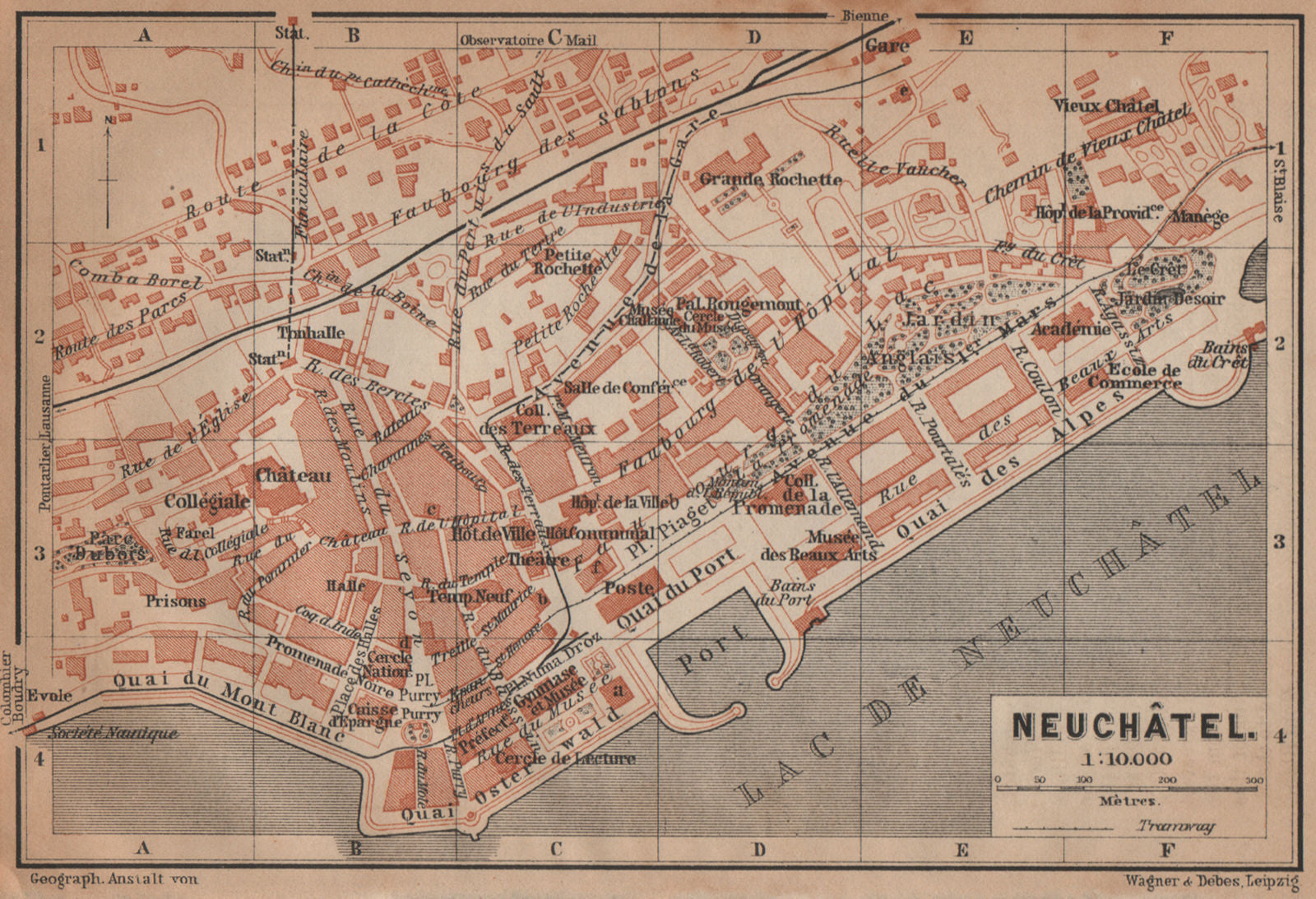 NEUCHÂTEL / NEUENBURG. town city plan. Switzerland Suisse Schweiz 1901 old map